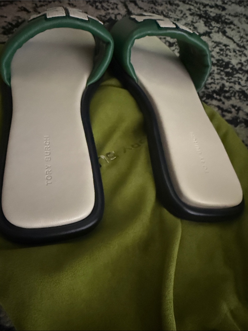 Tory Burch Green Leather Slide Sandals - Picture 3 of 6